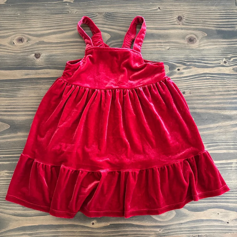 Girls Cat & Jack Red Velvet Ruffle Dress Size 4T